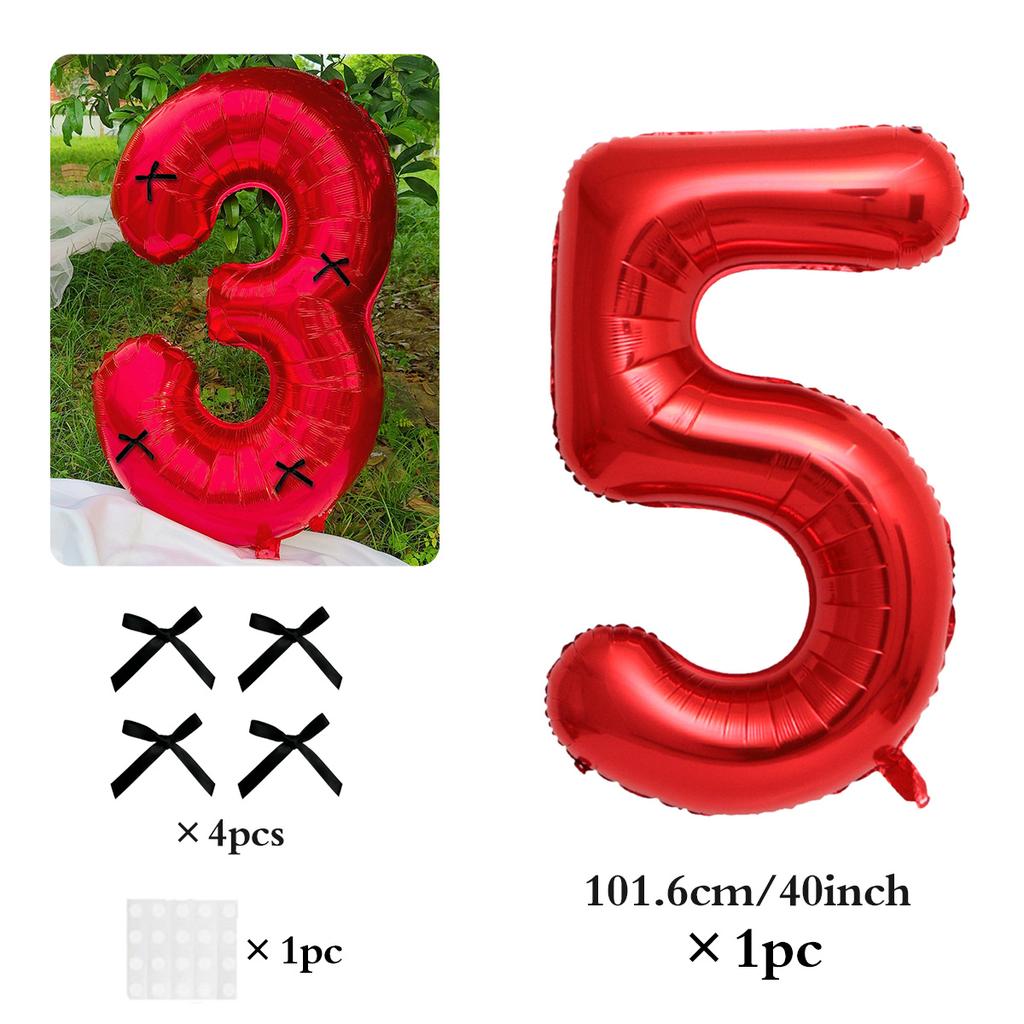 40 Inch Black Bow Decorated Red Digital Balloons 0-9 Numbers DIY Bow for Birthdays, Anniversaries, and New Year Decorations