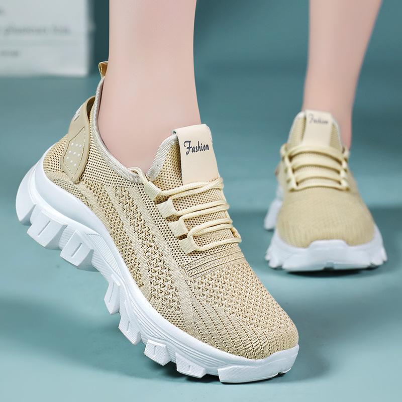 Women's Shoes Sneakers Autumn Shoes Flying Woven Breathable Running Shoes Soft Sole Comfortable Casual Shoes Lace-up Mesh Shoes