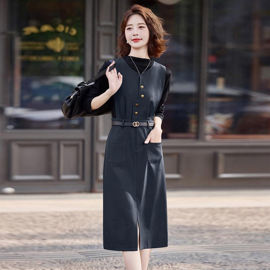 Vest strap dress knitted sweater two-piece set women's spring and autumn new temperament slim primer set skirt