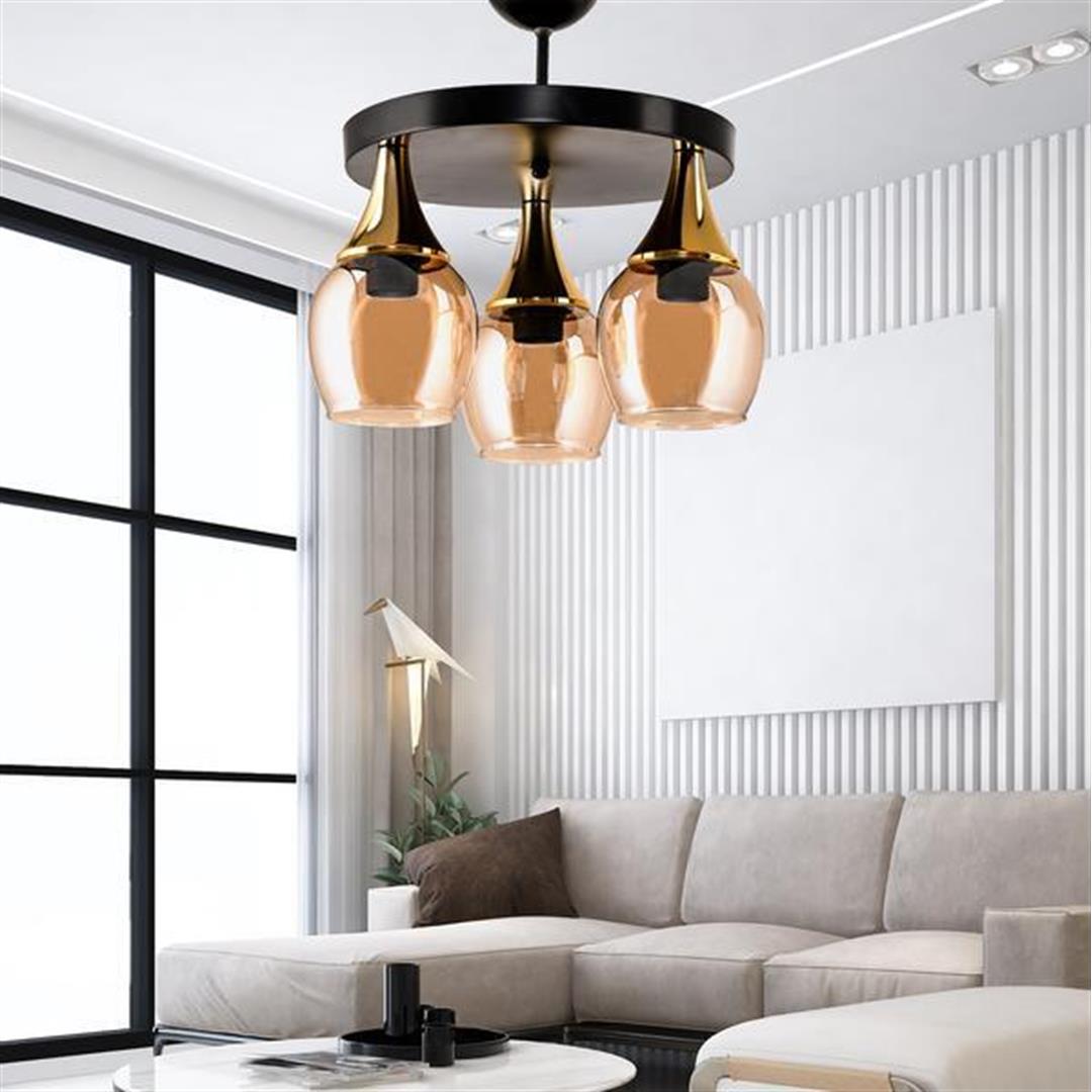 

Люстра с сапфировым стеклом Embudo Honey Glass, 3-местная, черная