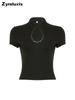 Dark Style Sexy Slim Fit Waterdrop Neck Short Sleeve T-Shirt for Women with Cutout Design Casual Top