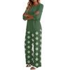 Women's Casual Two Piece Set Round Neck Loose Fit Top with Three Quarter Sleeves and Wide Leg Printed Pants Lounge Wear Set