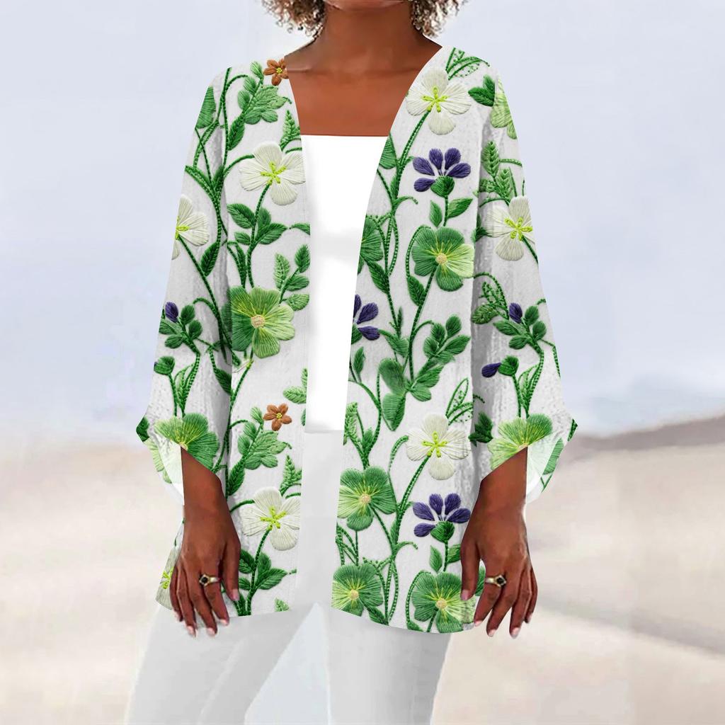 Women's Casual Fashion Caot Printed Lightweight Medium Length Jacket Cardigan