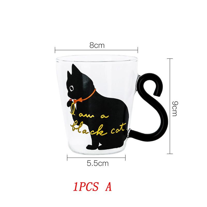 1-2pcs 250 ml Cute Black Cat Glass Coffee Mug Set Handgrip Animal Shaped Milk Water Juice Mugs Tea Cup Japanese Style Gift