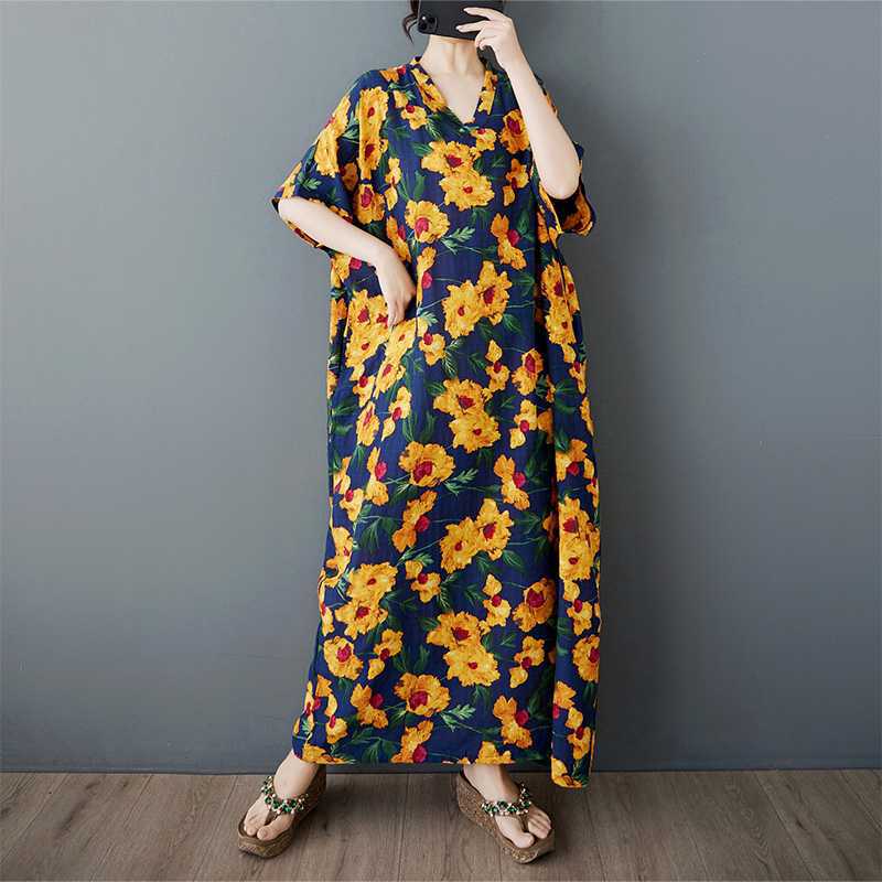 

Summer dress with a V-neck Large size average size