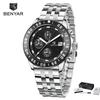 BENYAR BY-5198 Men's Quartz Watch Stainless Steel / Silicone Bracelet Waterproof Men's Sport Chronograph Wristwatch Reloj Hombre