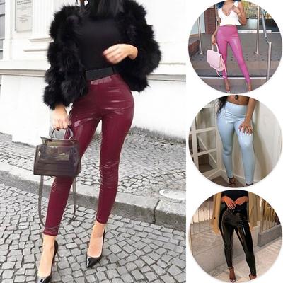 Damskie wąskie spodnie z wysokim stanem Legginsy Casual PU skórzane spodnie ołówkowe ze stretchem jesienią i zimą