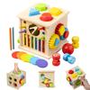 Bajoy 8-in-1 Montessori Toy: A Multi-functional Wooden Toy That Keeps Children Entertained, Featuring Color Sorting, Shape Sorting, Drawers, a