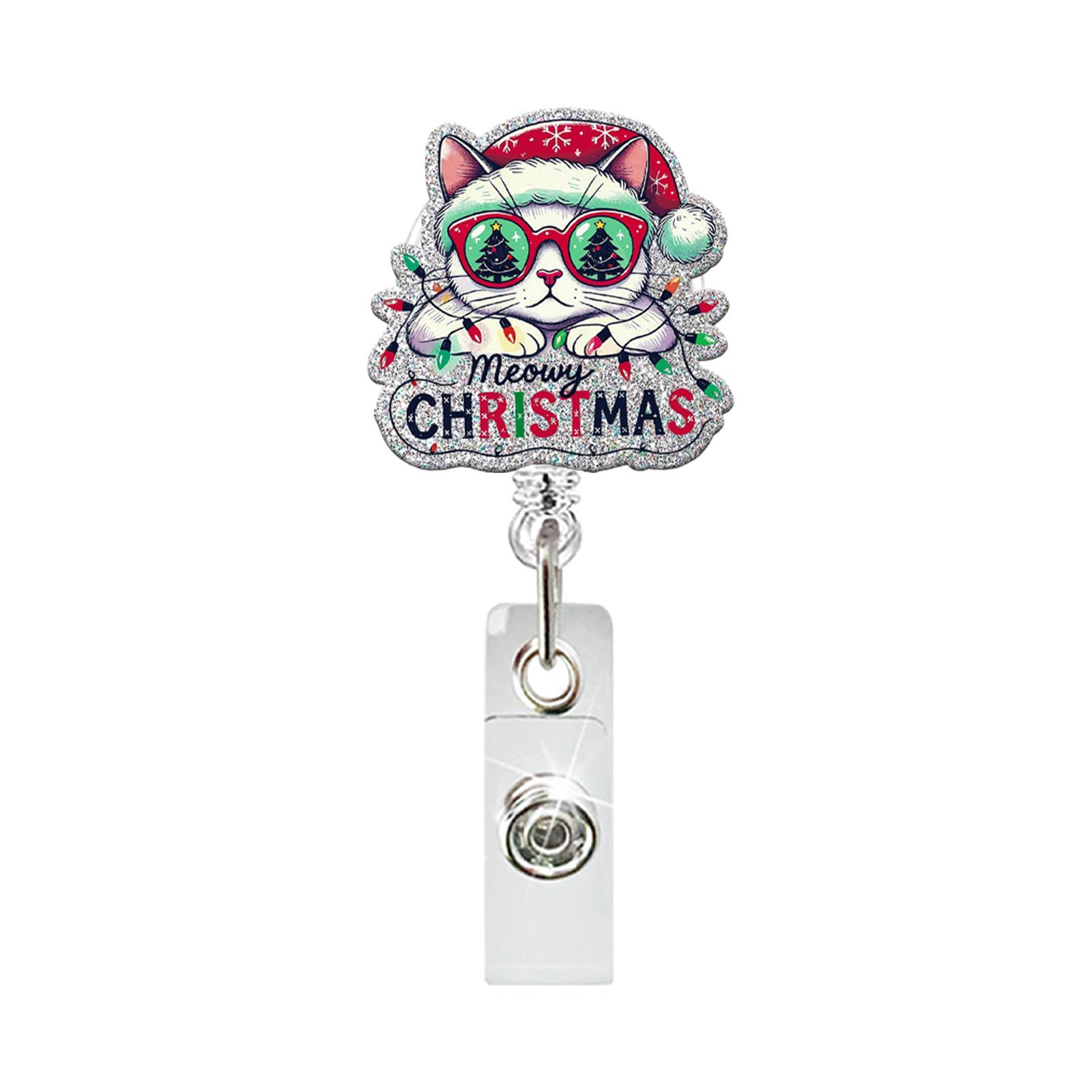 

Retractable Id Badge Reel Convenient Christmas Badge Holder Glitter Acrylic Badge Clip Personalized For Doctors Teachers Schools