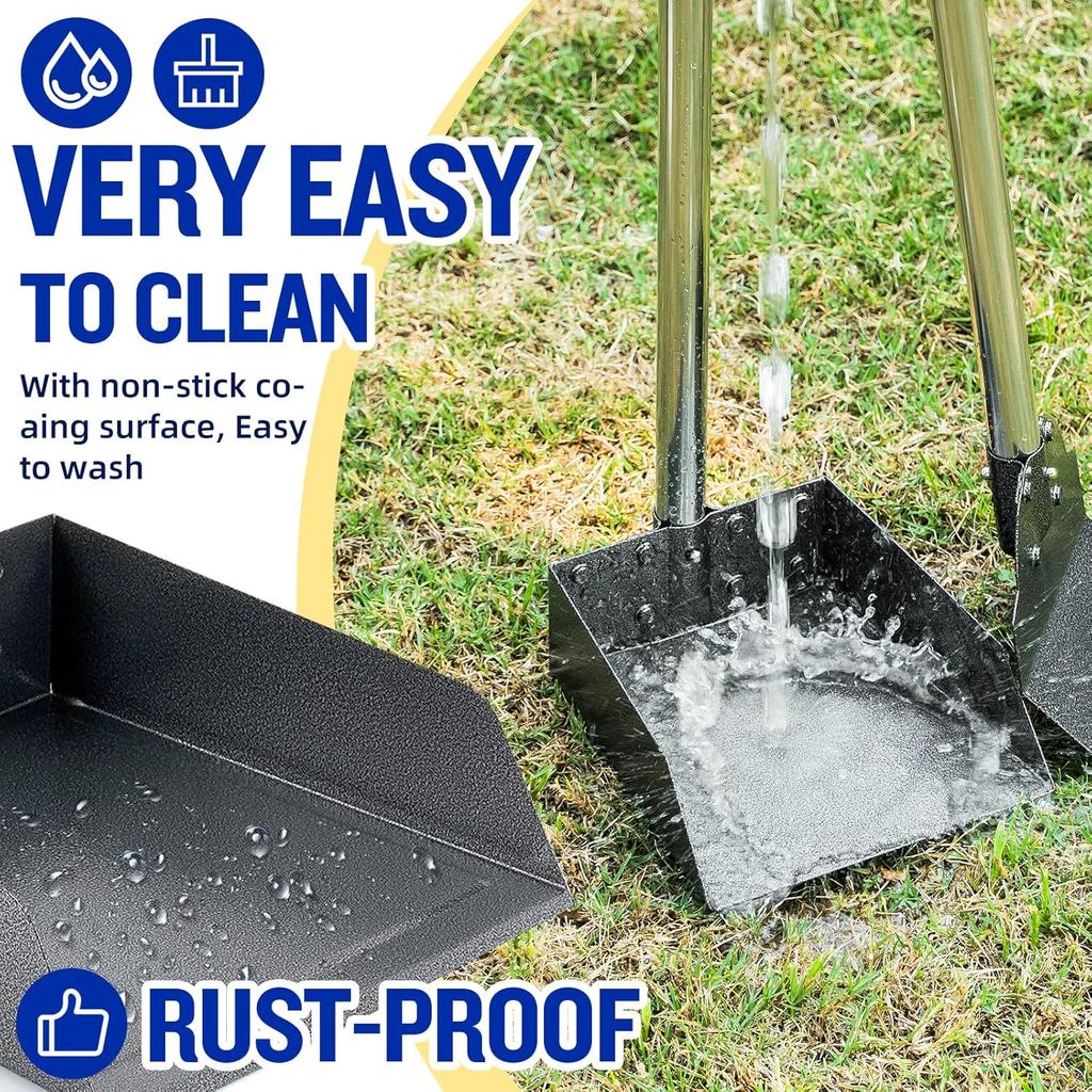 Dog Pooper Scooper,Tray and Spade Set Poop Scooper for Dogs, Adjustable Long Handle Metal Pooper Scooper with Bin for Pet Waste Removal, No Bending