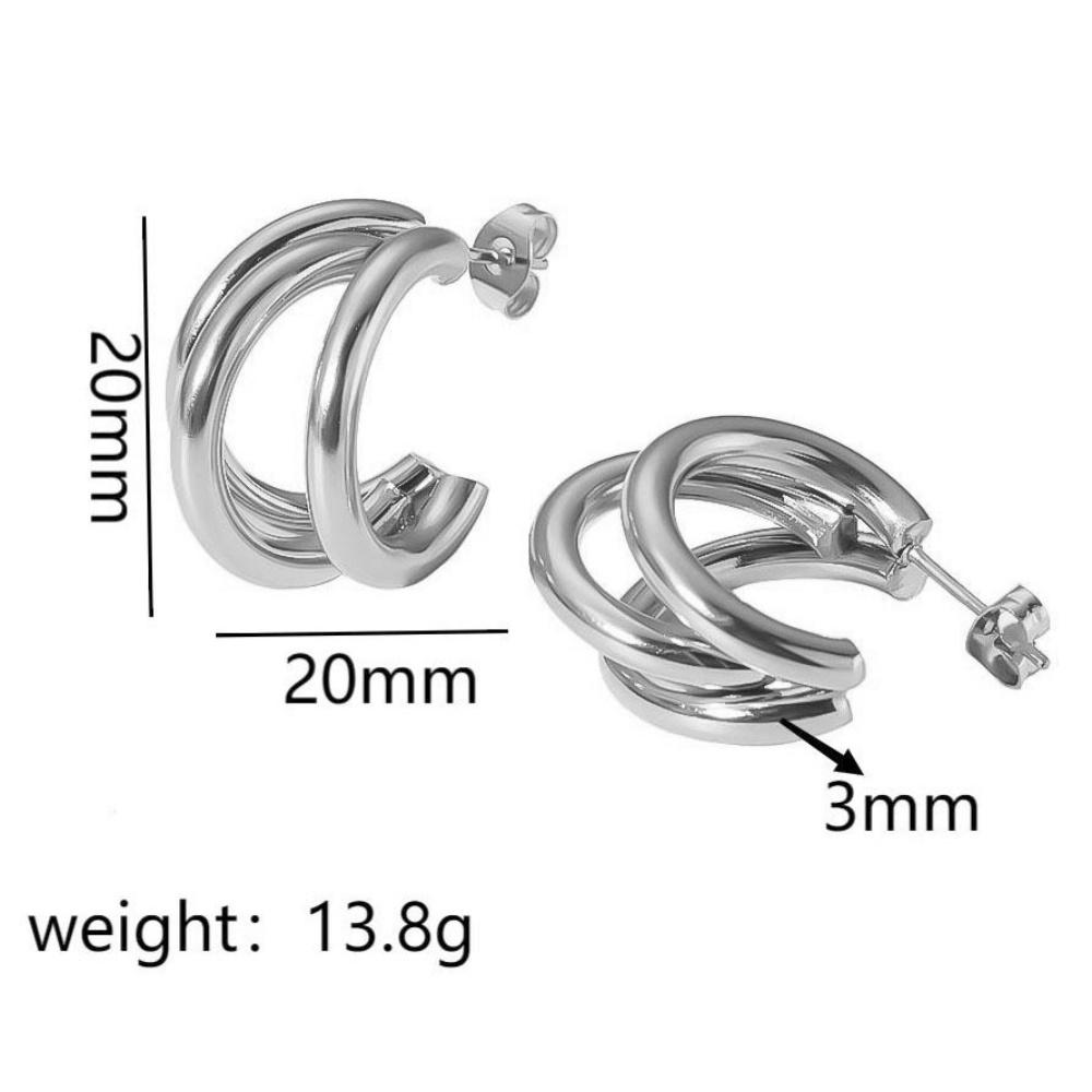 Simple Exqusite Classic Gold Plated Geometric Three Lines Chains Earrings Stainless Steel C-shaped Stud Earrings Daily Woman