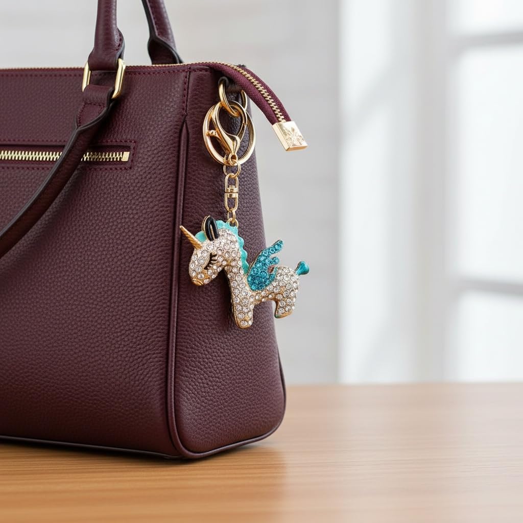PYNASA Rhinestone Unicorn Keychain for Women, Cute Unicorn Animal Key Holder Accessory, Gift for Car, Backpack, Bag, Tag, Charm, Blue