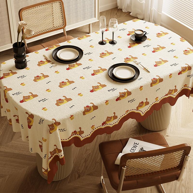 Printed Pattern Cartoon Dining Tablecloth Waterproof Heat-resistant Tea Table Cover Cloth Light Luxury High-end Fabric Decorate