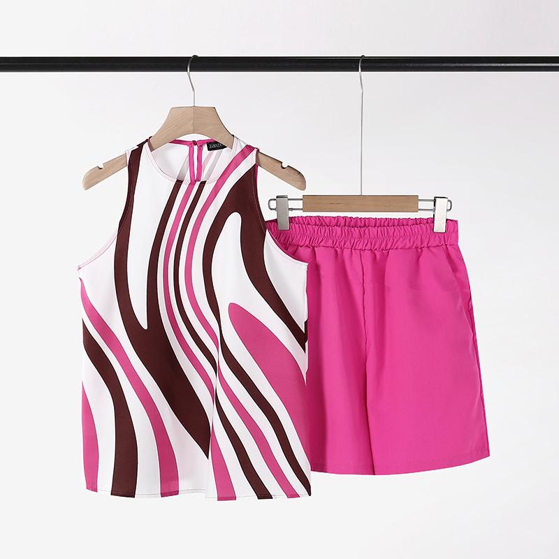 ZANZEA Women Print Tank Tops and Shorts Casual Two Piece Sets