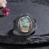 CopperRing for Women Oval Round Natural Labradorite Ring Gift Sun Shaped Retro Luxury Fine Jewelry
