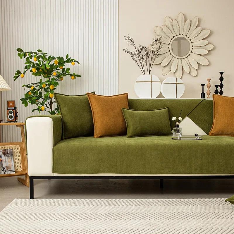 

Чехлы на диван в полоску из синели, однотонные противоскользящие комбинированные диванные подушки для гостиной, мебельное пылезащитное полотенце 70x70