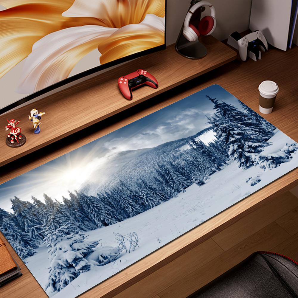 Mauspad Gamer Computer Neu Benutzerdefiniert Zuhause Tastaturmatte Mausmatte Schreibtischmatten Laptop Teppich Anti-Rutsch Mauspad Wald Schneelandschaft