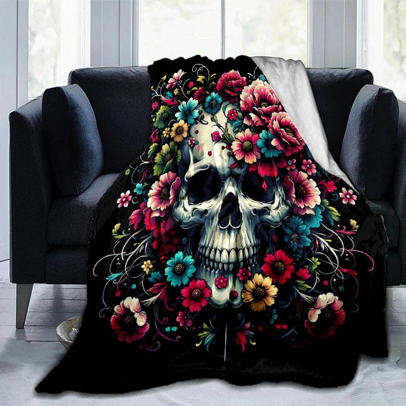 

1pc Skull Printing Lightweight Flannel Blanket, Comfortable and Warm Blanket, for Camping Sofa Bed and Couch Office, Gift 100x150cm