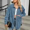 Women's Fashionable Versatile Classic Retro Solid Color Lapel Long Sleeved Pocket Loose Denim Jacket