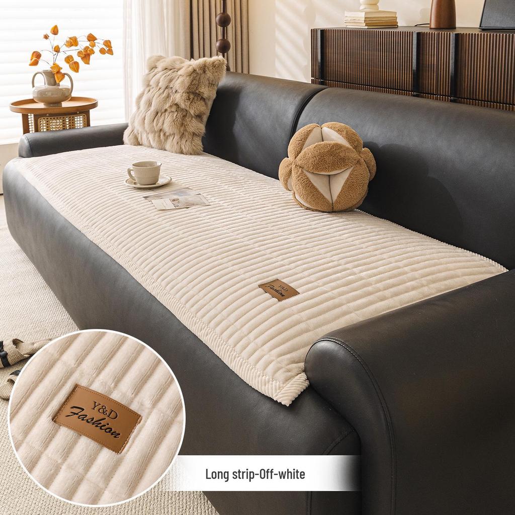 Creme-farbene kurzflorige rutschfeste Sofakissenhülle - Verdickte einteilige für Herbst/Winter 2026