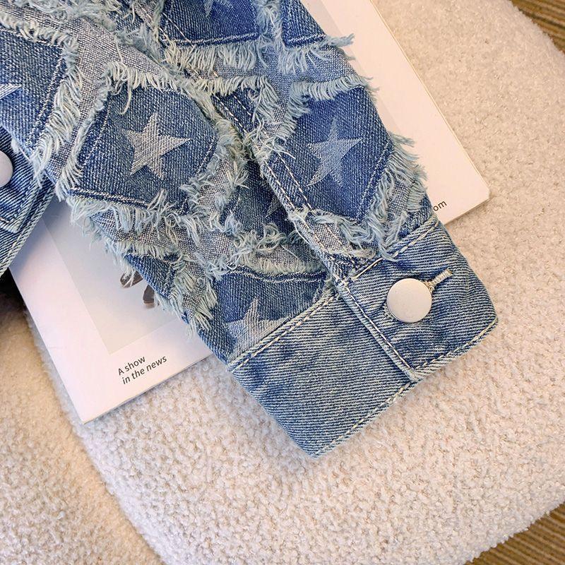 Francuski Przemysł Ciężki Pięcioramienna Gwiazda Kurtka Jeansowa Damska Wiosna Jesień Poczucie Designu Nisza Osobowość Modna Kurtka