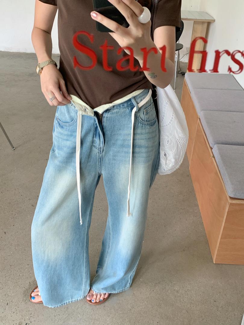Women s Petite Blue Tencel Wide-Leg Denim Pants - Relaxed Fit Large светло-синий