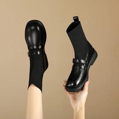2024 Neue Damenstiefel, hochwertige Slip-on-Kurzsocken, Outdoor-Paarung mit lässigen, runden Kopf und dicker Sohle, koreanische Damenstiefel