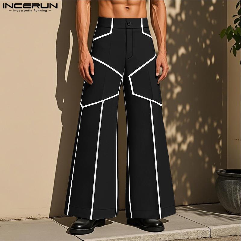 INCERUN Men Zip-up Waist Trousers Casual Line Stitching Thin Long Pants