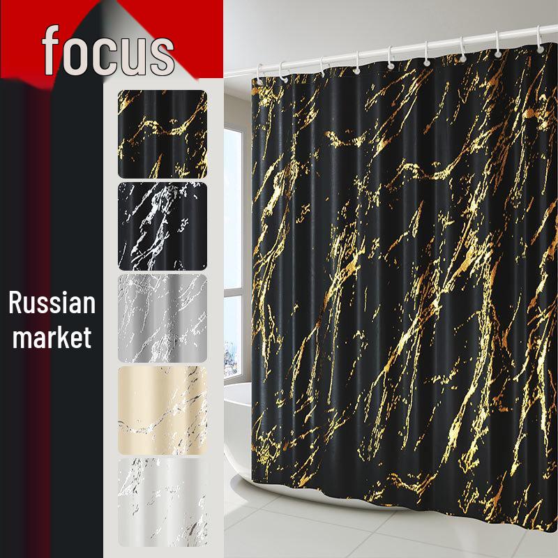 Elegante Tenda da Doccia in Marmo con Texture Irregolare, Stampata Argento e Oro - Divisorio Impermeabile per Bagno