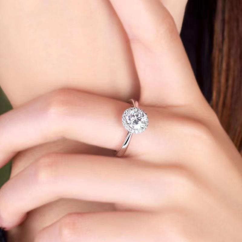 Moissanite Round Bezel Band Platinum Engagement Ring for Women - D Color VVS1 Size 14