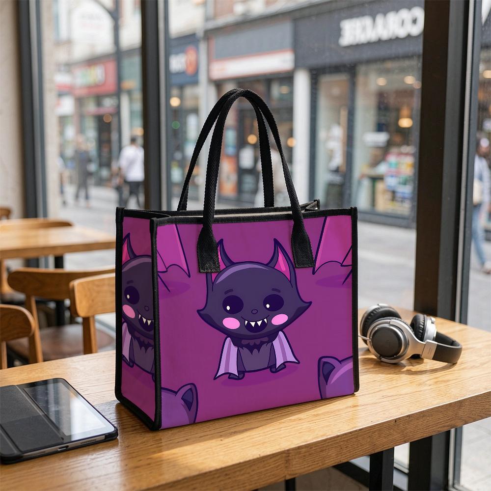 Cute Purple Bat Print Tote Bag Fashionable Casual Large Capacity Daily Handbag for Outdoor Shopping
