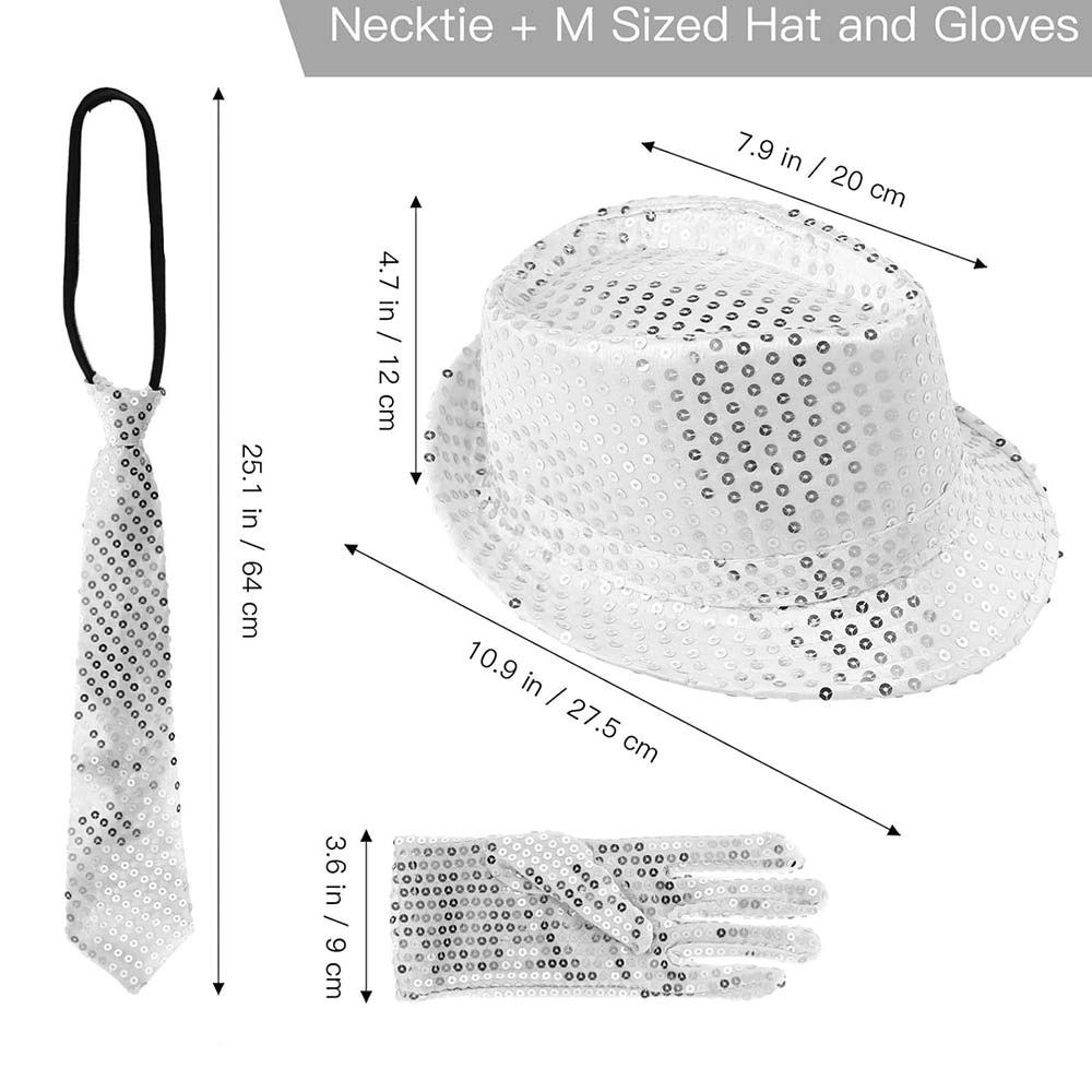 Shiny Sequined Hat Tie Gloves Set Masquerade Disco Stage Performance Costume  for Men Women