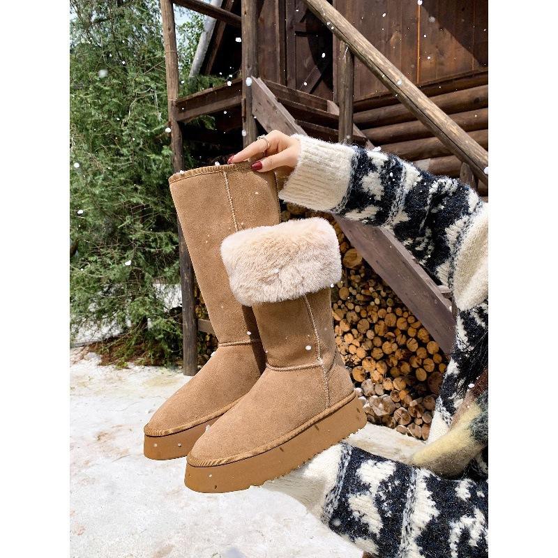 Women's soft elastic cold warm padded snow boots thick-soled height increase non-slip wear outdoor leisure sports mid-calf cotton boots