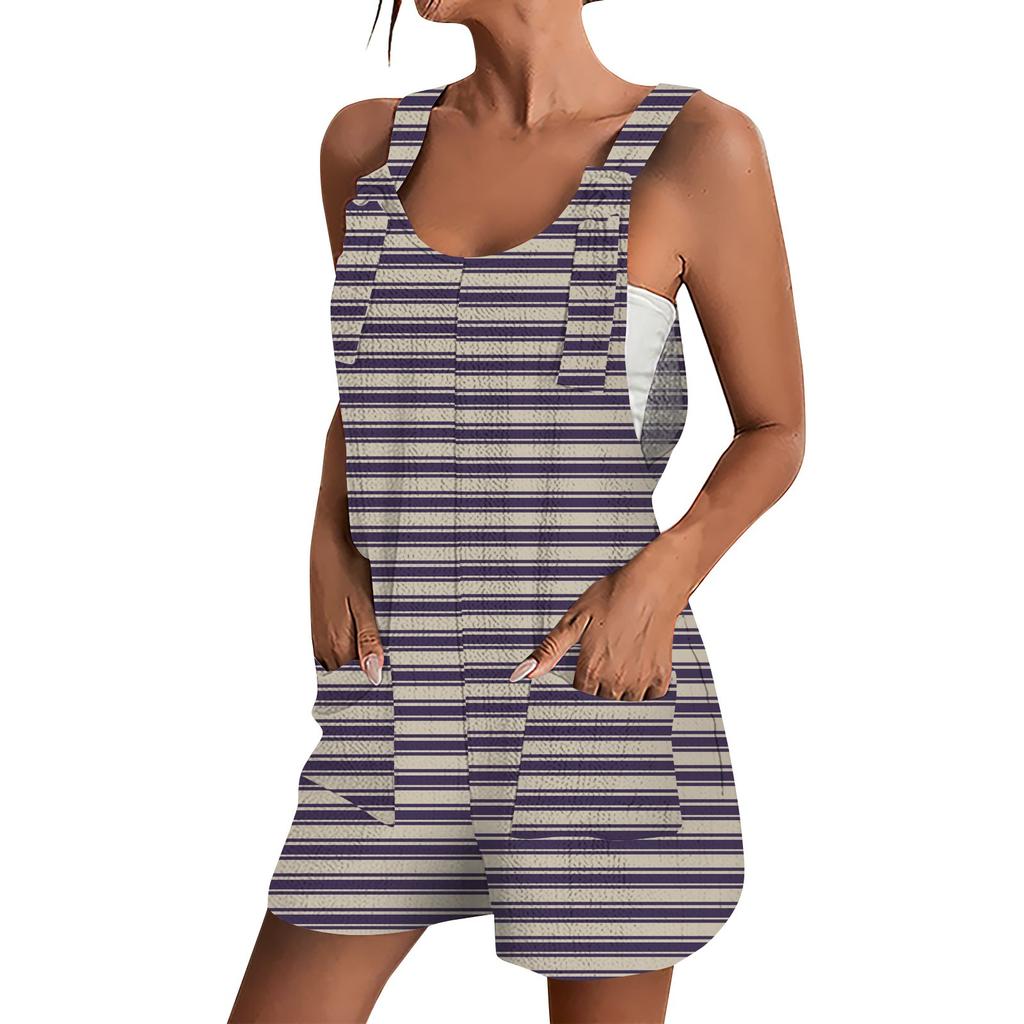 Womens Summer Casual Sleeveless Romper Loose Striped Tied Shorts Overalls Jumpsuit With Pockets 2025 Clothes