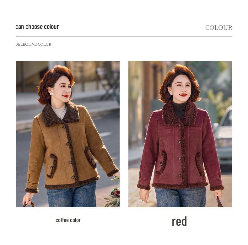 Petite Women's Lambswool Jacket for Mid-Aged & Elderly: Autumn/Winter Leather & Fur, Thick Plain Top