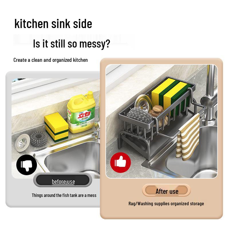 Kitchen Sink Storage Rack - Drain Rack for Detergent, Sponge, and Steel Wire Ball