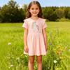 European-Style Girls' Summer Lace Sleeve Dress with Horse Embroidery & Cartoon Print