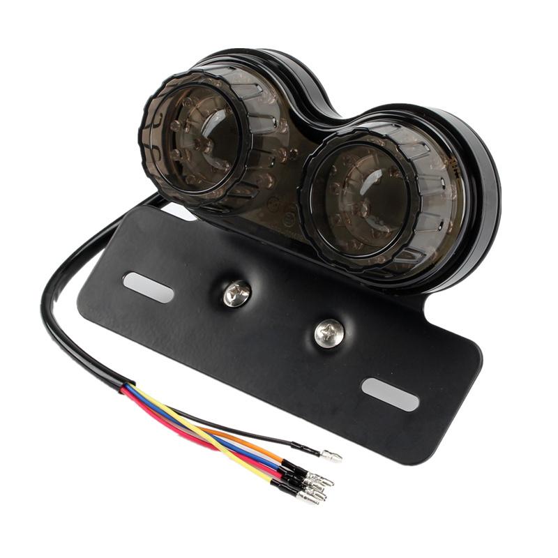 LED License Plate Brake Tail Turn Signal Dual Light For Motorcycle Bobber Cafe