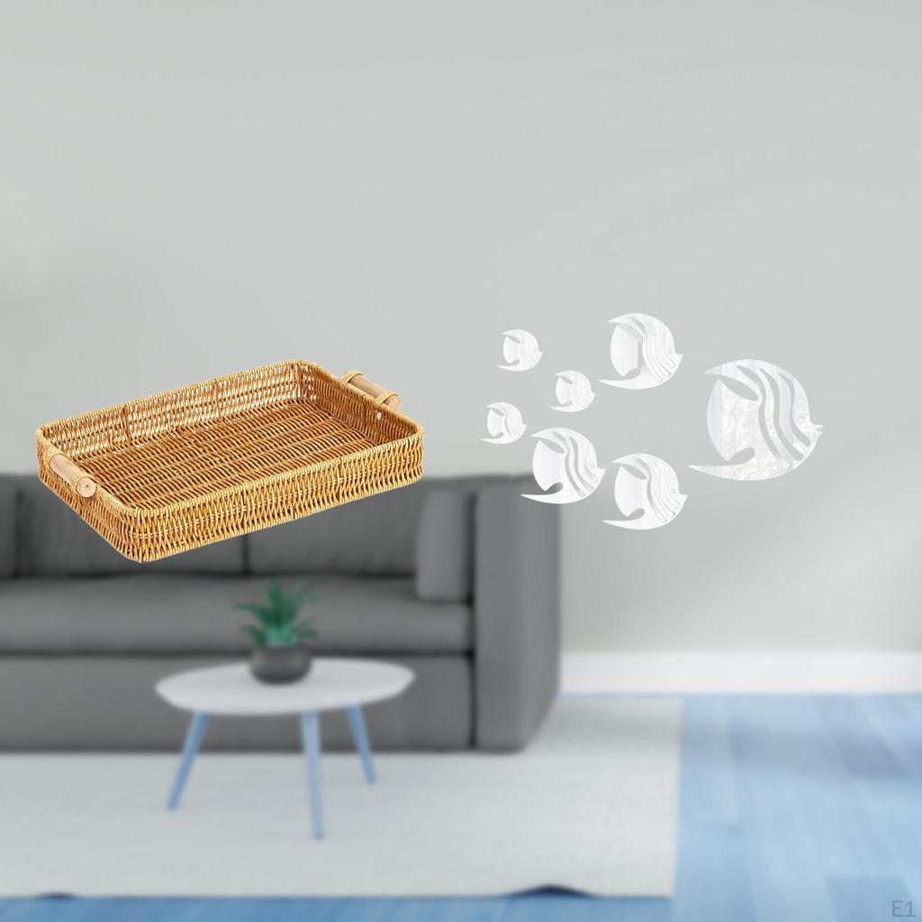 Woven Fruit Basket Snack Bowl Bread Plate Desktop Acrylic Mirror Wall Sticker Fish Decal Removable