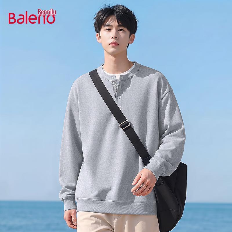 Baleno Heren Oversized Henley Nek Pullover Sweatshirt