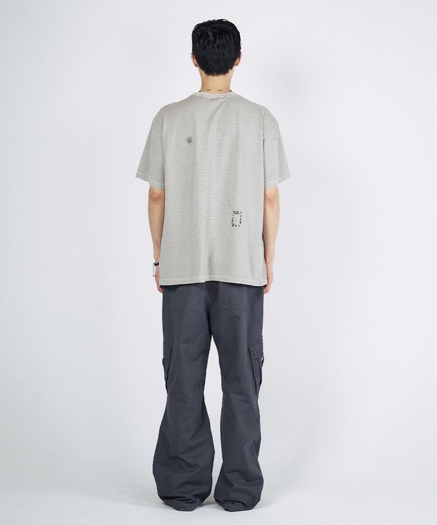 SLOWACID Pigment Stripe Stamp Short Sleeve T-Shirt [Oatmeal]