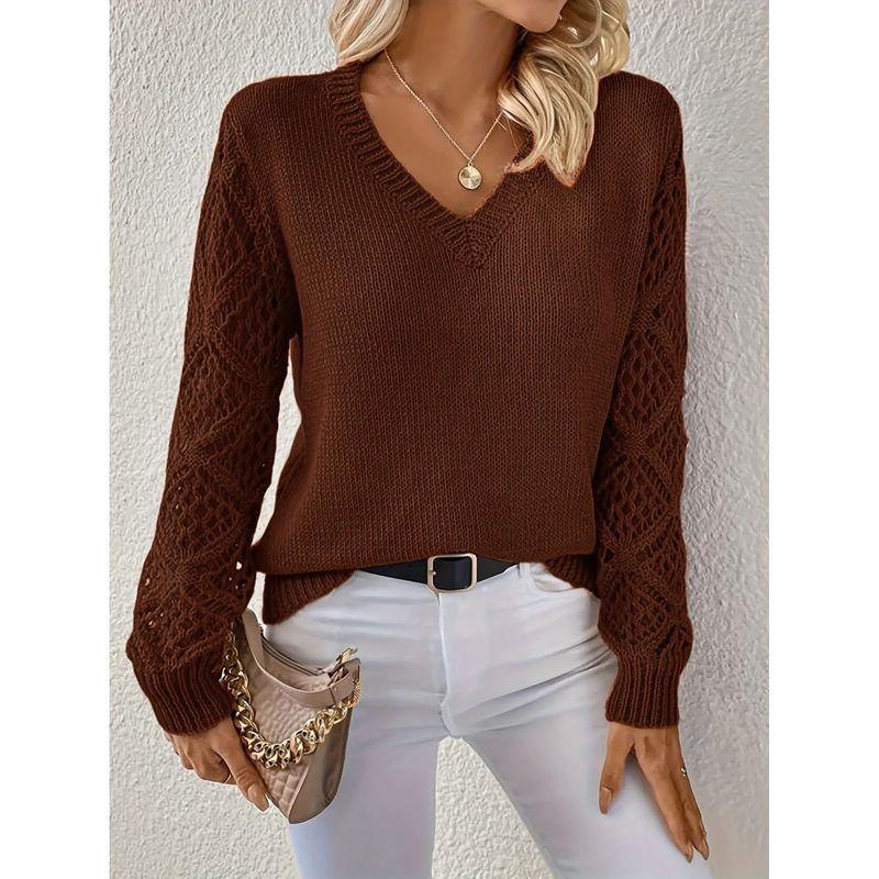 Hollow out Long Sleeve V-neck Sweater Hollow out Long sleeve V-neck Pullover Sweater