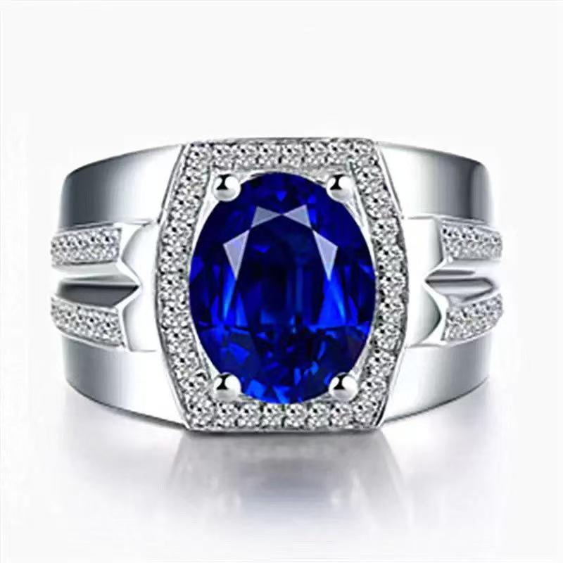 Men's Hot-Selling Blue Diamond Imitation Sapphire Ring In 18K Gold, Adjustable.