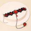 Nueva y elegante pulsera de encaje estilo gótico con rosa roja y anillo ajustable.