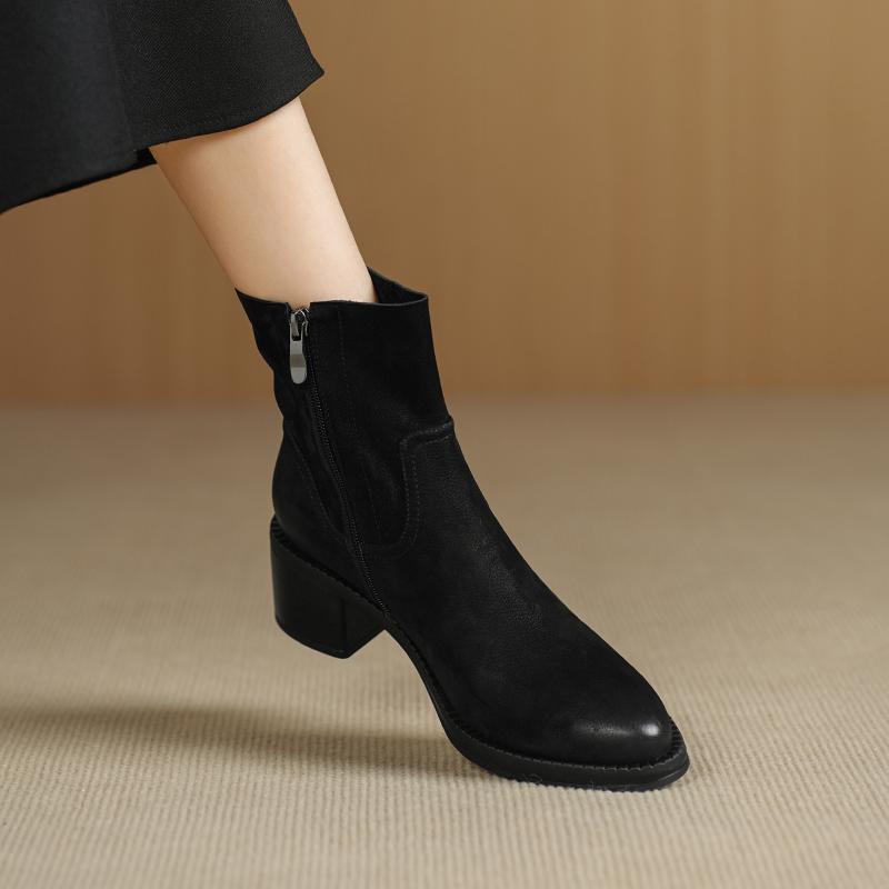 Fashion 2025 Autumn Women Boots Pointed Toe Chunky Heel Genuine Leather Women Shoes Short Modern Boots Winter High Heel Mid-calf Boots