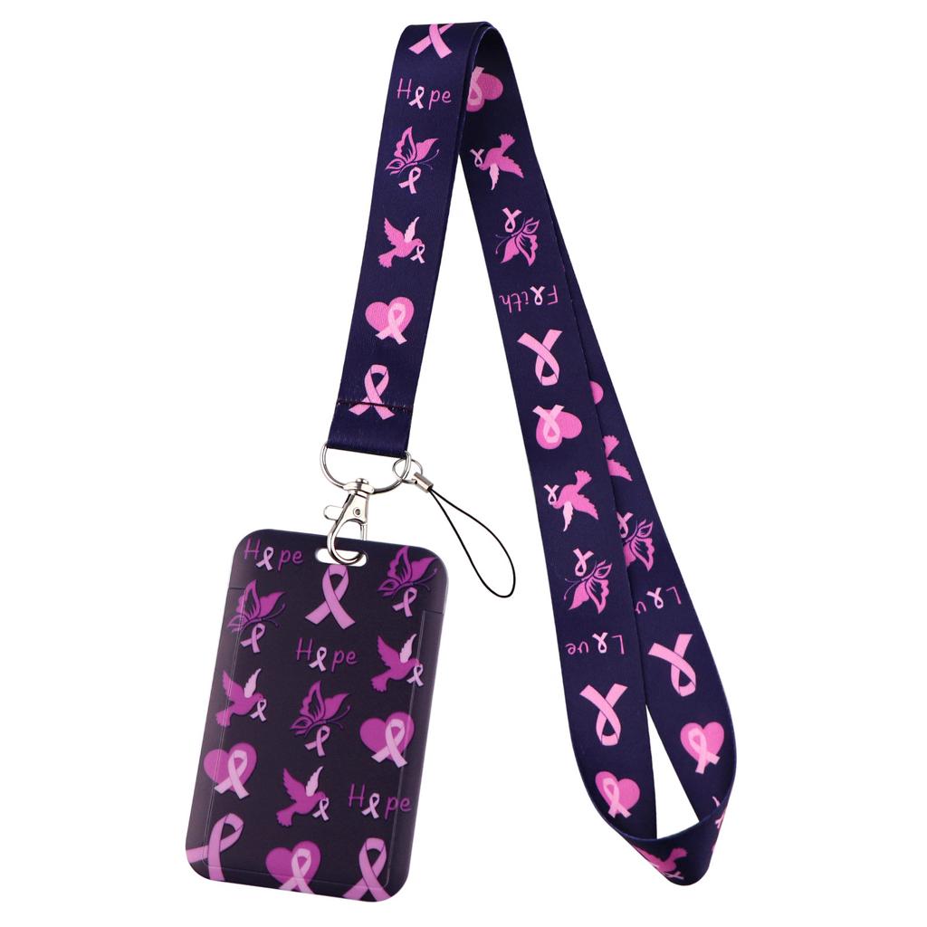 Credential Holder Pink Ribbon Lanyards for Keys Neck Strap For Card Badge Gym Keyring Nurse Accessories