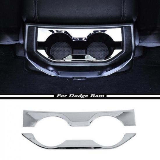 For -2024 Dodge RAM 1500 Chrome Interior Rear Water Cup Holder Trim Cover 2P
