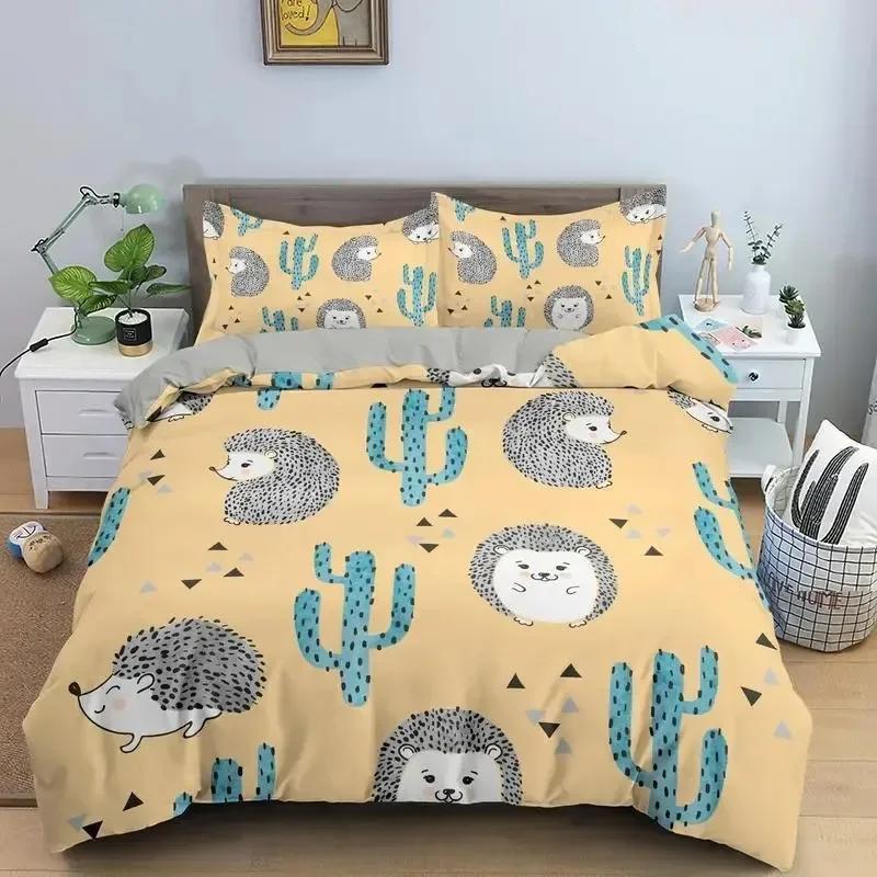 Luxury New 3D Print Cute Hedgehog Bedding Set Boys Girls Twin Queen Size Duvet Cover Pillowcase Bed  Fashion Home Textileextile
