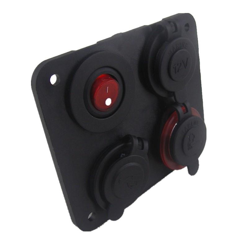 Multifunctional Panel Car Dual USB Socket Cigarette Lighter & Socket Rocker Toggle LED Switch Red Light On-off...