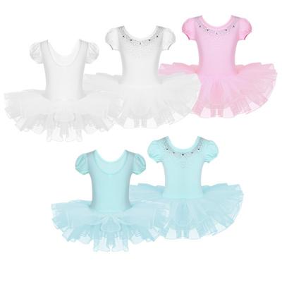 Vestido de baile de Ballet con decoración de diamantes de imitación brillantes para niñas, leotardo gimnástico, trajes de baile de bailarina